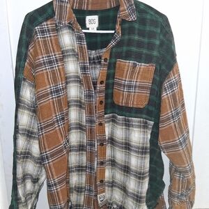 BDG Men's Spliced Plaid Flannel Shirt